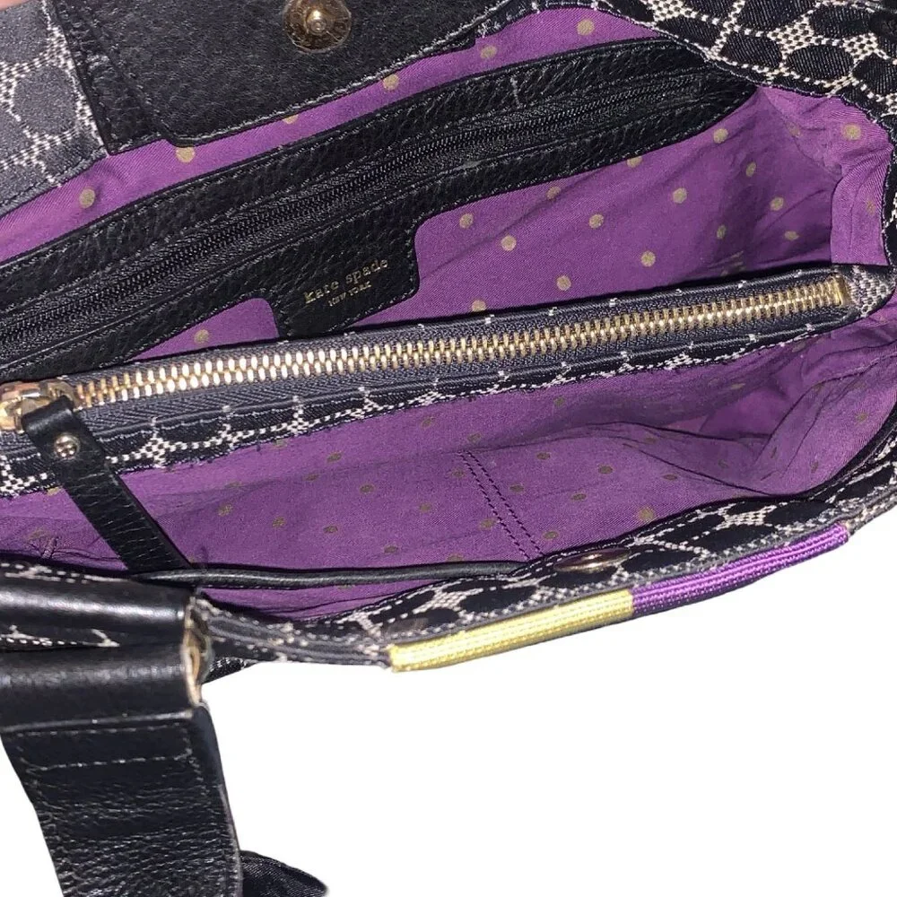 Vintage Y2K Kate Spade Black Canvas/black Leather Shoulder Bag Purple Yellow